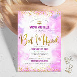 Bat Mitzvah modern chic gold foil pink watercolor Invitation<br><div class="desc">Be proud, rejoice and showcase this milestone of your favourite Bat Mitzvah! Send out this stunning, modern, sparkly gold faux foil and glitter dots and typography script against a pink watercolor background, personalized invitation for an event to remember. Personalize the custom text with your Bat Mitzvah’s name, date, and venue...</div>