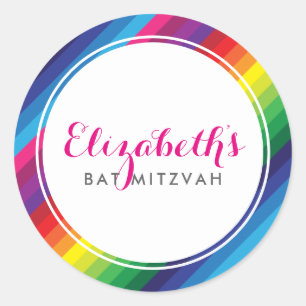 BAT MITZVAH modern colorful rainbow bright stripe Classic Round Sticker
