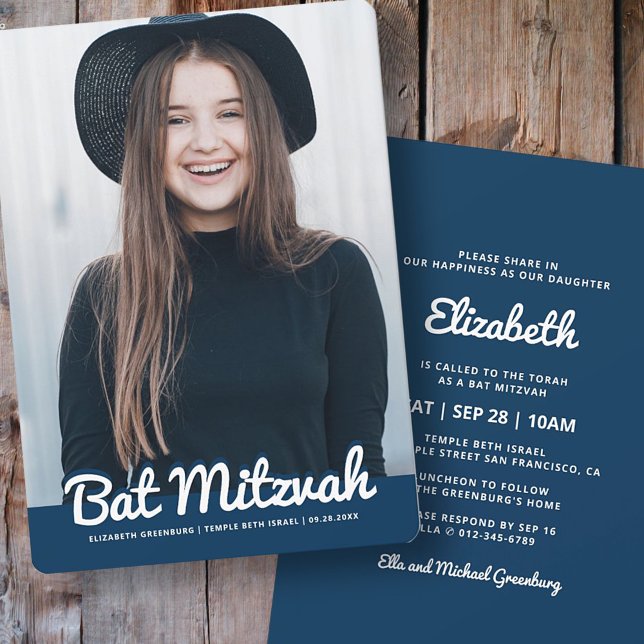 Bat Mitzvah Modern Custom Photo Invitation (Creator Uploaded)
