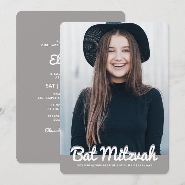 Bat Mitzvah Modern Custom Photo Invitation (Front/Back)