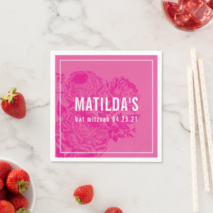 BAT MITZVAH modern elegant floral pretty pink Napkin