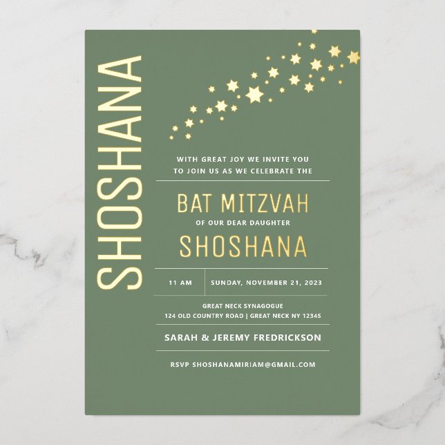 Bat Mitzvah Modern Elegant REAL GOLD (Front)