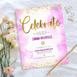 Bat Mitzvah modern girly gold foil pink watercolor Enclosure Card<br><div class="desc">Be proud, rejoice and showcase this milestone of your favourite Bat Mitzvah! Include this stunning, modern, sparkly gold faux foil and glitter dots and typography script against a soft pink watercolor background, personalized insert for additional information to your event. Personalize the custom text with your Bat Mitzvah’s name, date, and...</div>