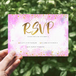 Bat Mitzvah modern girly gold foil pink watercolor RSVP Card<br><div class="desc">Be proud, rejoice and showcase this milestone of your favourite Bat Mitzvah! Include this stunning, modern, sparkly gold faux foil and glitter dots and typography script against a soft pink watercolor background, personalized RSVP insert card for your event. Personalize the custom text with the “reply by” date. Guaranteed to add...</div>
