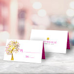 Bat Mitzvah Modern Gold and Pink Foil Tree of Life Place Card<br><div class="desc">No Bat Mitzvah party is complete without personalized place cards. Let your favourite Bat Mitzvah be proud, rejoice and celebrate her milestone at her perfectly coordinated party. This sophisticated, chic, stunning, graphic faux gold foil tree with sparkly pink, orange, and red Star of David and dot “leaves” and hot pink...</div>