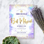 Bat Mitzvah modern gold foil purple watercolor Invitation<br><div class="desc">Be proud, rejoice and showcase this milestone of your favourite Bat Mitzvah! Send out this stunning, modern, sparkly gold faux foil and glitter dots and typography script against a soft purple watercolor background, personalized invitation for an event to remember. Personalize the custom text with your Bat Mitzvah’s name, date, and...</div>