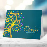 Bat Mitzvah Modern Gold Foil Tree of Life on Teal Thank You Card<br><div class="desc">Make sure your favourite Bat Mitzvah shows her appreciation to all who supported her milestone event! Send out this sophisticated, personalized thank you card! This graphic faux gold foil tree with sparkly turquoise, teal, purple and blue Star of David and dot “leaves” overlays a rich, dark teal blue background. Personalize...</div>