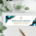 Bat Mitzvah Modern Gold Turquoise Agate Address<br><div class="desc">Be proud, rejoice and celebrate this milestone of your favourite Bat Mitzvah whenever you use this cool, unique, modern, personalized return address label! Bold, dark teal blue and faux gold typography and a faux gold Star of David overlay a simple, clean white background with turquoise blue agate rocks accented with...</div>