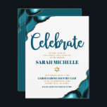 Bat Mitzvah Modern Gold Turquoise Agate Script Enclosure Card<br><div class="desc">Be proud, rejoice and showcase this milestone of your favourite Bat Mitzvah! Include this cool, unique, modern, personalized insert for additional information to your event. Dark teal blue script typography and faux gold Star of David overlay a simple, clean white background with turquoise blue agate rocks accented with faux gold...</div>