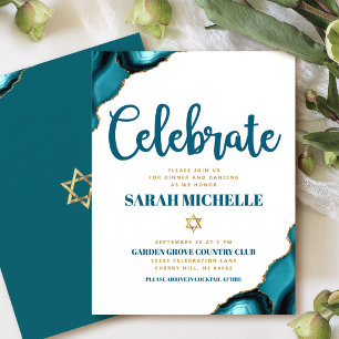 Bat Mitzvah Modern Gold Turquoise Agate Script Enclosure Card