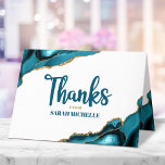 Bat Mitzvah Modern Gold Turquoise Agate Script Thank You Card<br><div class="desc">Make sure your favourite Bat Mitzvah shows his appreciation to all who supported her milestone event! Send out this cool, unique, modern, personalized thank you card. Turquoise blue handwritten script and bold, sans serif typography overlay a simple, clean white background with turquoise blue agate rocks accented with faux gold veins....</div>