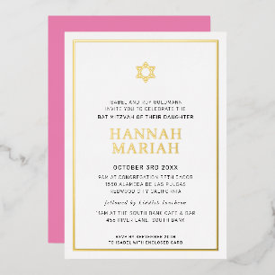 BAT MITZVAH modern minimal star border pink Foil I