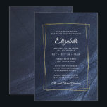 Bat Mitzvah Modern Monogram Gold Frame Invitation<br><div class="desc">Composed of elegant serif and cursive script typography on golden frame and dark blue background

This is designed by Select Party Supplies,  exclusive for Zazzle.

Available here:
http://www.zazzle.com/selectpartysupplies</div>