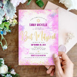 Bat Mitzvah modern pink watercolor girly real gold<br><div class="desc">Be proud, rejoice and showcase this milestone of your favourite Bat Mitzvah! Send out this stunning, modern, sparkly real gold foil, dots and typography script against a soft pink watercolor background, personalized invitation for an event to remember. Personalize the custom text with your Bat Mitzvah’s name, date, and venue information....</div>