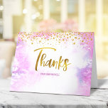 Bat Mitzvah Modern Pink Watercolor Gold Script Thank You Card<br><div class="desc">Make sure your favourite Bat Mitzvah shows her appreciation to all who supported her milestone event! Send out this stunning, modern, sparkly gold faux foil handwritten script and tiny dots overlaying a light pink watercolor background, personalized thank you note. On the front, personalize with your Bat Mitzvah’s name. Add a...</div>