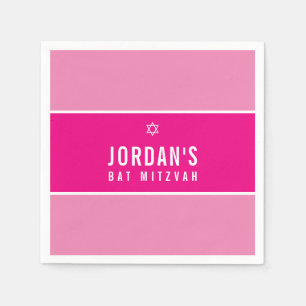 BAT MITZVAH modern pretty simple pink star Napkin