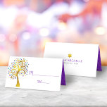 Bat Mitzvah Modern Purple Gold Foil Tree of Life Place Card<br><div class="desc">No Bat Mitzvah party is complete without personalized place cards. Let your favourite Bat Mitzvah be proud, rejoice and celebrate her milestone at her perfectly coordinated party. . This sophisticated, chic, stunning, graphic faux gold foil tree with sparkly purple, turquoise, teal and blue Star of David and dot “leaves” and...</div>