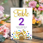 Bat Mitzvah Modern Purple Gold Foil Tree of Life Table Number<br><div class="desc">No Bat Mitzvah party is complete without personalized table number cards. Let your favourite Bat Mitzvah be proud, rejoice and celebrate her milestone at her perfectly coordinated party. This sophisticated, chic, stunning, abstract graphic faux gold foil tree with sparkly purple, turquoise, teal and blue Star of David and dot “leaves”...</div>