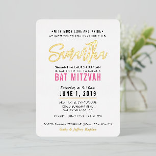 BAT MITZVAH modern script pretty pink gold