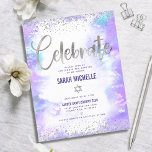 Bat Mitzvah modern silver foil purple watercolor Enclosure Card<br><div class="desc">Be proud, rejoice and showcase this milestone of your favourite Bat Mitzvah! Include this stunning, modern, sparkly silver faux foil and glitter dots and handwritten calligraphy script against a soft purple watercolor background, personalized insert for additional information to your event. Personalize the custom text with your Bat Mitzvah’s name, date,...</div>