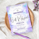 Bat Mitzvah modern silver foil purple watercolor  Invitation<br><div class="desc">Be proud, rejoice and showcase this milestone of your favourite Bat Mitzvah! Send out this stunning, modern, sparkly silver faux foil and glitter dots and handwritten script against a soft purple watercolor background, personalized invitation for an event to remember. Personalize the custom text with your Bat Mitzvah’s name, date, and...</div>
