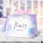 Bat Mitzvah Modern Silver Script Purple Watercolor Thank You Card<br><div class="desc">Make sure your favourite Bat Mitzvah shows her appreciation to all who supported her milestone event! Send out this stunning, modern, sparkly silver faux foil handwritten script and tiny dots overlaying a light purple watercolor background, personalized thank you note. On the front, personalize with your Bat Mitzvah’s name. Add a...</div>