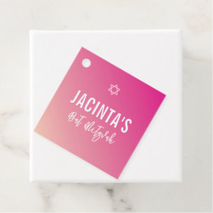 BAT MITZVAH modern star bright pink gradient Favour Tags