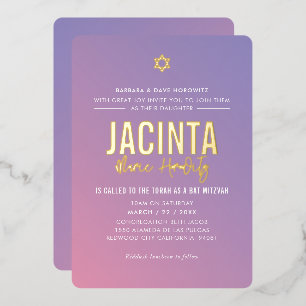 BAT MITZVAH modern star purple pink gradient