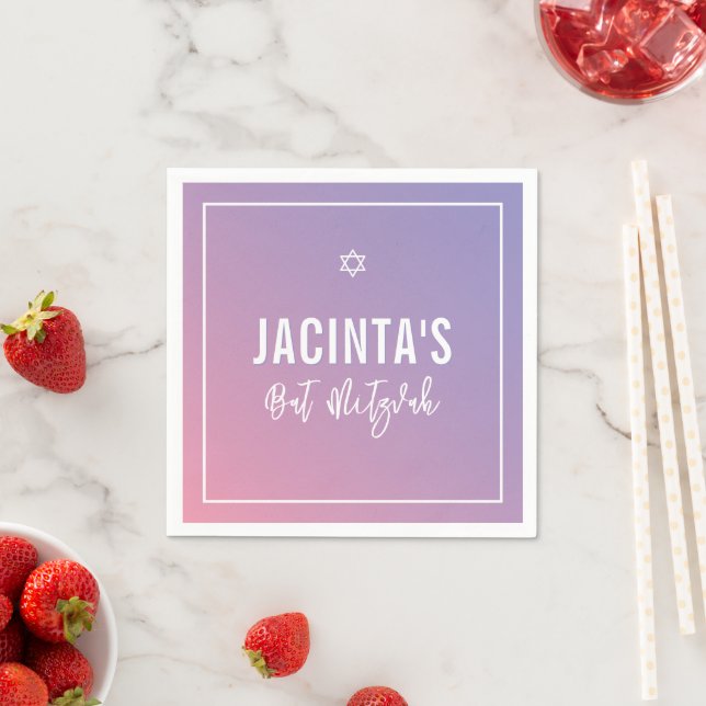 BAT MITZVAH modern star purple pink gradient Napkin (Insitu)