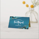 Bat Mitzvah Modern Turquoise Blue Ombre Gold Agate Place Card<br><div class="desc">No Bat Mitzvah party is complete without personalized place cards. Let your favourite Bat Mitzvah be proud, rejoice and celebrate her milestone at her perfectly coordinated party. Dark turquoise teal blue typography and turquoise blue agate rocks accented with faux gold veins overlay a simple, white background. On the back, white...</div>