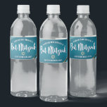 Bat Mitzvah Modern Turquoise Blue Ombre Gold Agate Water Bottle Label<br><div class="desc">No Bat Mitzvah party is complete without personalized water bottles. Let your favourite Bat Mitzvah be proud, rejoice and celebrate her milestone at her perfectly coordinated party. White typography, turquoise blue agate rocks accented with faux gold veins and a faux gold Star of David, overlay a dramatic turquoise teal blue...</div>