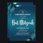 Bat Mitzvah Modern Turquoise Ombre Agate Script Invitation<br><div class="desc">Be proud, rejoice and showcase this milestone of your favourite Bat Mitzvah! Send out this cool, unique, modern, personalized, Hebrew name invitation for an event to remember. White script typography and a faux gold Star of David overlay a deep turquoise teal blue ombre background with turquoise blue agate accented with...</div>