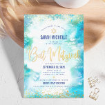 Bat Mitzvah modern turquoise watercolor real gold<br><div class="desc">Be proud, rejoice and showcase this milestone of your favourite Bat Mitzvah! Send out this stunning, modern, sparkly real gold foil, dots and typography script against a turquoise blue watercolor background, personalized invitation for an event to remember. Personalize the custom text with your Bat Mitzvah’s name, date, and venue information....</div>
