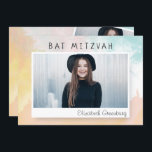 Bat Mitzvah Modern Watercolor Abstract Invitation<br><div class="desc">Colourful watercolor abstract painting serves as a backdrop to this card. Customize with three images of your child. 

Available here:
http://www.zazzle.com/store/selectpartysupplies</div>