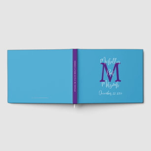 Bat Mitzvah Monogram Sky Blue Purple White Sign-In Guest Book