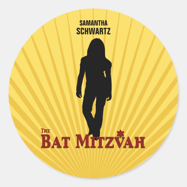 Bat Mitzvah Movie Star Sticker Yellow Blue (Front)