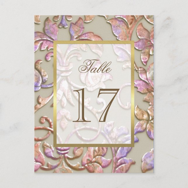 Bat Mitzvah Multi "Embossed" Damask Table Number Postcard (Front)