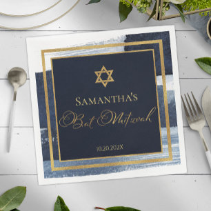 Bat Mitzvah Napkins Watercolor Abstract Blue