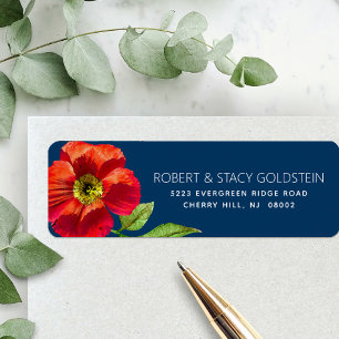Bat Mitzvah Navy Blue Floral Modern Return Address