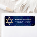Bat Mitzvah Navy Gold Glitter Bold Return Address<br><div class="desc">Be proud, rejoice and celebrate this milestone of your favourite Bat Mitzvah whenever you use this sophisticated, personalized return address label! Bold, white sans serif typography, a faux gold Star of David and tiny, faux gold confetti glitter dots overlay a sophisticated, dramatic navy blue watercolor background. Personalize the custom text...</div>