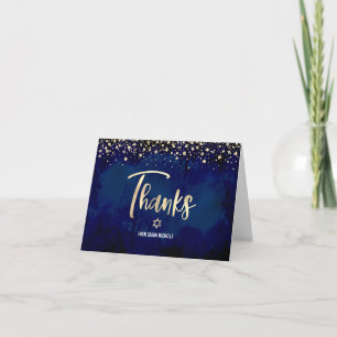 Bat Mitzvah Navy Gold Glitter Foil Elegant Script Thank You Card
