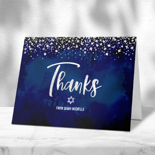 Bat Mitzvah Navy Silver Glitter Foil Modern Script Thank You Card
