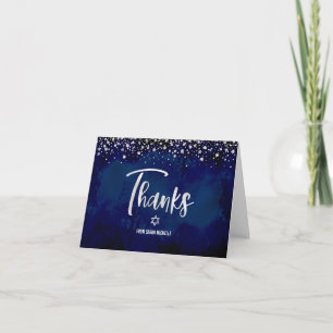 Bat Mitzvah Navy Silver Glitter Foil Modern Script Thank You Card