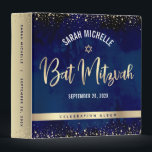 Bat Mitzvah Navy Watercolor Gold Glitter Script Binder<br><div class="desc">Let your favourite Bat Mitzvah be proud, rejoice and celebrate her milestone with this stunning keepsake scrapbook memory album. Sparkly, gold faux foil handwritten calligraphy script and confetti glitter dots overlay a sophisticated, dramatic navy blue watercolor background. A faux gold foil Star of David overlays a faux gold metallic ombre...</div>