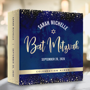 Bat Mitzvah Navy Watercolor Gold Glitter Script Binder