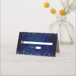 Bat Mitzvah Navy Watercolor Gold Glitter Script Place Card<br><div class="desc">No Bat Mitzvah party is complete without personalized place cards. Let your favourite Bat Mitzvah be proud, rejoice and celebrate her milestone at her perfectly coordinated party. Bold, sans serif typography and sparkly faux gold glitter tiny dots overlay a rich, dramatic, navy blue watercolor background. On the back, white sans...</div>