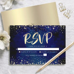 Bat Mitzvah Navy Watercolor Gold Glitter Script RSVP Card<br><div class="desc">Be proud, rejoice and showcase this milestone of your favourite Bat Mitzvah! Include this stunning, modern, personalized RSVP insert card for your event. Graphic faux gold foil calligraphy script and confetti overlay a rich, dramatic, navy blue watercolor background. Personalize the custom text with the “reply by” date. Matching and coordinating...</div>