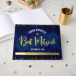 Bat Mitzvah Navy Watercolor Script Real Gold Foil Guest Book<br><div class="desc">Let your favourite Bat Mitzvah be proud, rejoice and celebrate her milestone with this stunning keepsake scrapbook real gold foil guestbook. On the front, stunning, modern, sparkly gold foil handwritten script, Star of David and tiny dots overlay a dramatic navy blue watercolor background. The customizable spine is real gold foil....</div>