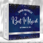 Bat Mitzvah Navy Watercolor Silver Glitter Script Binder<br><div class="desc">Let your favourite Bat Mitzvah be proud, rejoice and celebrate her milestone with this stunning keepsake scrapbook memory album. Sparkly, silver faux foil handwritten calligraphy script and confetti glitter dots overlay a sophisticated, dramatic navy blue watercolor background. A faux silver foil Star of David overlays a faux silver metallic ombre...</div>