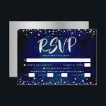 Bat Mitzvah Navy Watercolor Silver Script Entrée RSVP Card<br><div class="desc">Be proud, rejoice and showcase this milestone of your favourite Bat Mitzvah! Include this stunning, modern, personalized RSVP insert card for your event. Graphic faux silver foil calligraphy script and confetti overlay a rich, dramatic, navy blue background. Personalize the custom text with the “reply by” date and entrée choice options....</div>